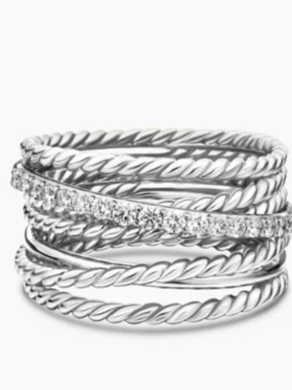 David Yurman Crossover Collection Sterling Silver With Diamonds Ring - Size 5
